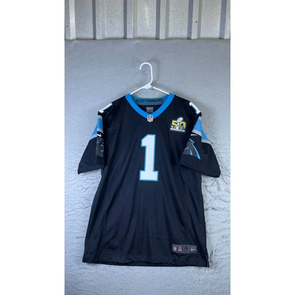 Nike Jersey Men XL Black Excellent Cam Newton Carolina Panthers Super Bowl 50